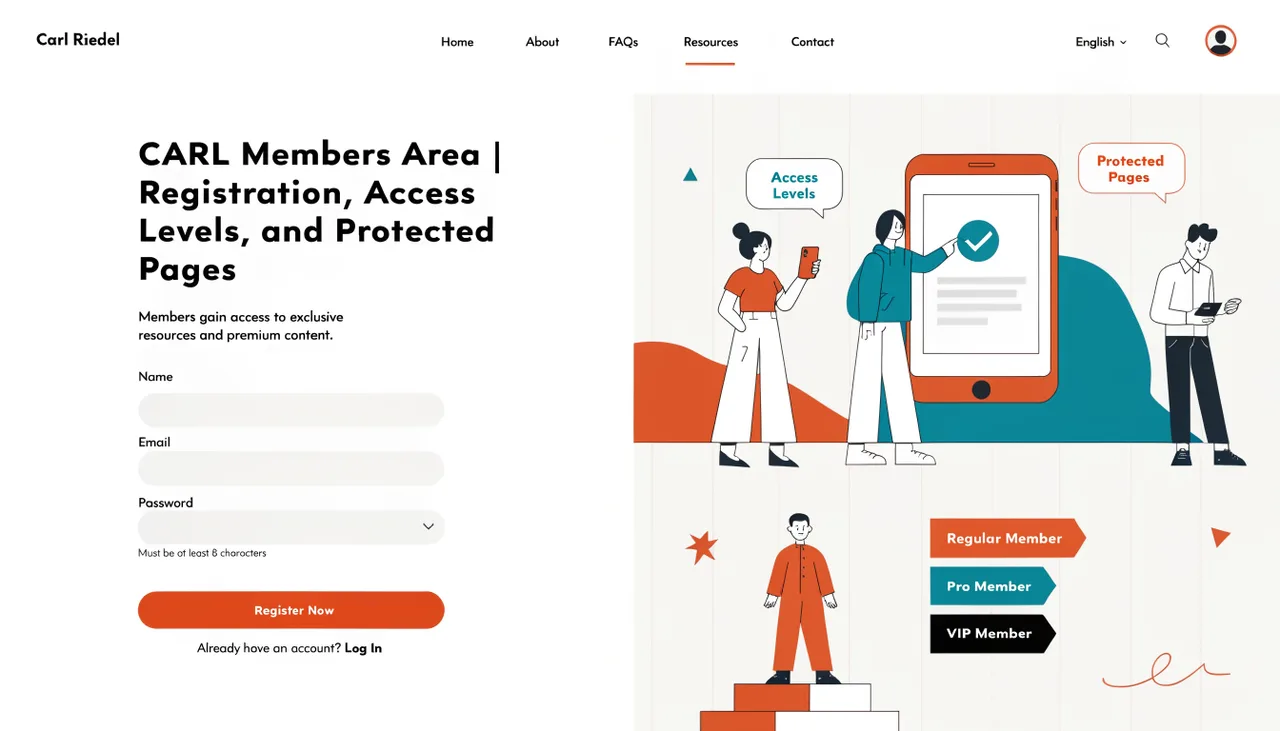 Members Area - Registration, Access Levels, and Protected Pages