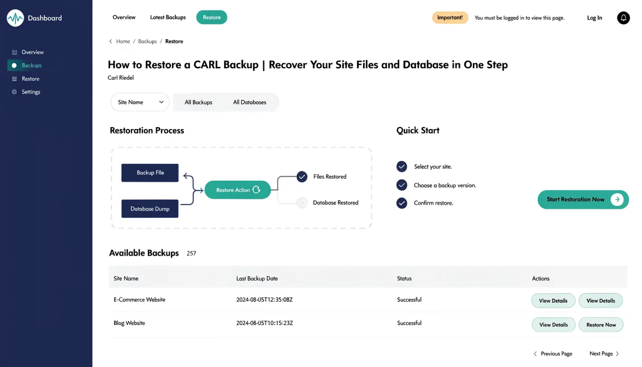 How to Restore a CARL Backup